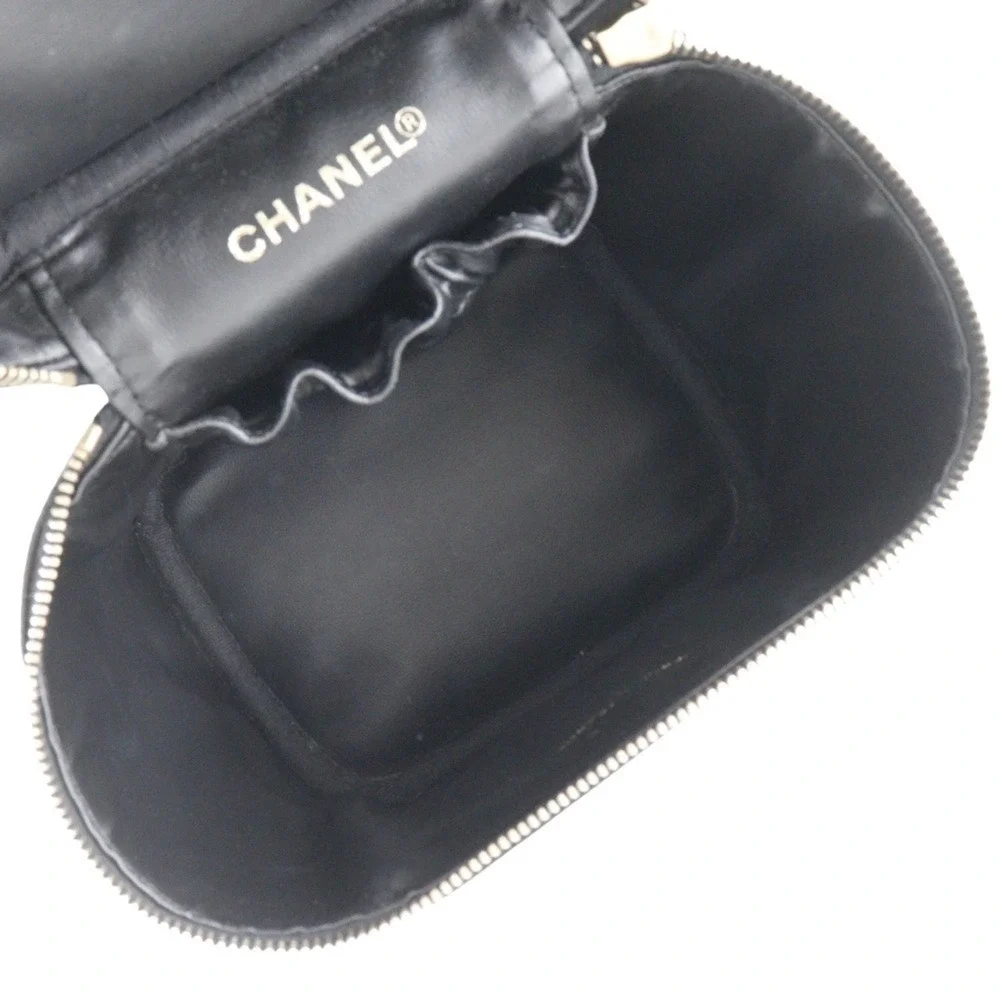 CHANEL Black Caviar Leather Logo Pouch